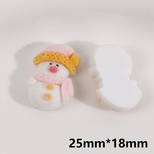 Detail of DIY flocked snowman charm with pink hat and white flat back for accessories