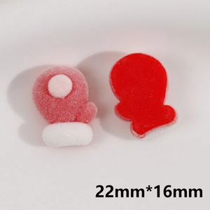 Detail of red and white flocked mini Christmas glove charms for DIY jewelry 22mm x 16mm