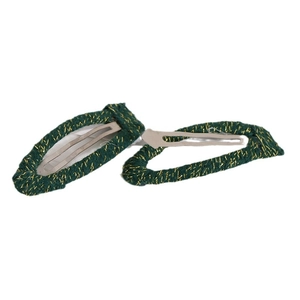 Creative dark green woven fabric metal hair clips with gold glitter thread detail