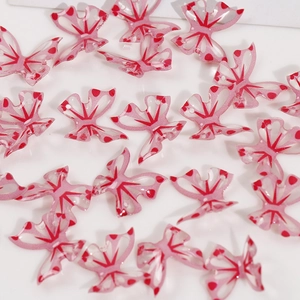 Pink translucent butterfly DIY charms with resin material and double holes for jewelry
