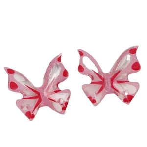 Pink translucent butterfly charms with red dots for DIY jewelry and hair accessories