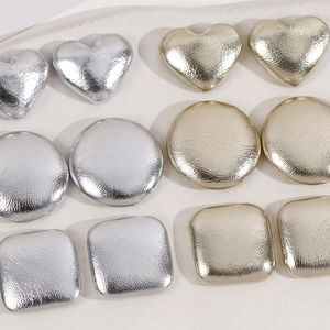 Retro Geometric Fabric Metal Texture Button DIY Jewelry Earring Accessory Round Heart Square Shape Gold Silver Color