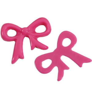 Glossy pink resin bow charms with asymmetric hollow design for DIY jewelry and hair clips