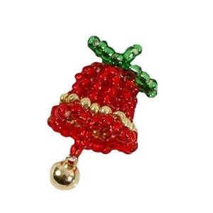Handgefertigter Weihnachtsklingel-Anhänger aus roten Glasperlen mit goldener Glocke