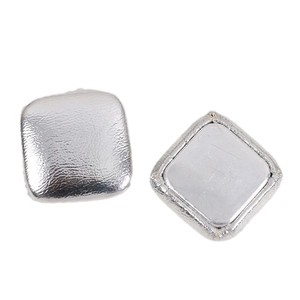 Pair of square silver textured buttons with faux leather finish and metallic base for DIY