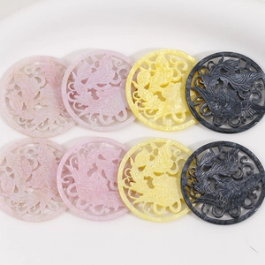 Pendentifs ronds ajourés en acrylique doré avec motifs de phénix pour bijoux DIY