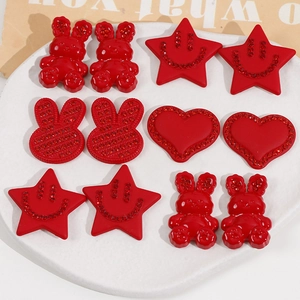 Red acrylic DIY accessories set with rabbits, heart, and star with rhinestones