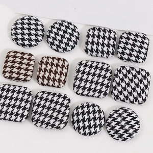 Houndstooth fabric geometric buttons in black, white, and coffee for DIY jewelry projects