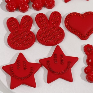 Red acrylic New Year bunny star heart charms with rhinestones for DIY jewelry making