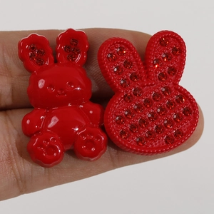Red acrylic rabbit charms with sparkling rhinestones for DIY jewelry and crafts