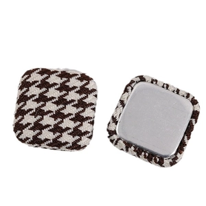 Square houndstooth fabric buttons with metal base for DIY jewelry and garment accessories