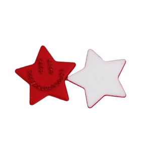 Star-shaped acrylic hair clips with red rhinestones and smiling face pattern