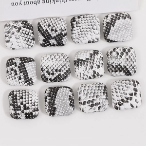Square Python Print Leather Button DIY Accessories Monochrome Animal Pattern Patch For Phone Case Earring Jewelry Finding
