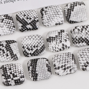 Square black and white snake skin pattern leather buttons for DIY jewelry making and crafts