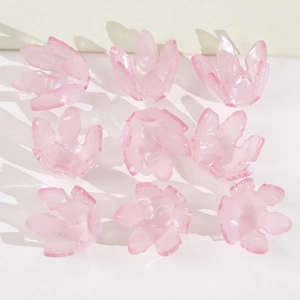 Douces Perles en Acrylique en Forme de Fleur Rose Clair Translucide Givré Accessoires de Bijouterie DIY Matériaux Artisanaux