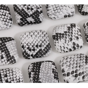Square black and white snake skin pattern leather buttons for DIY jewelry making
