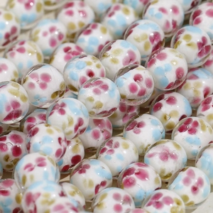Round 14mm lampwork glass beads with colorful floral patterns for DIY jewelry making