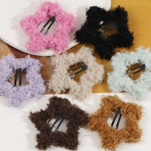 Sweet Plush Five-Pointed Star Hair Clips Soft Furry Metal BB Clips Colorful Autumn Winter Hair Pins For Women Girls Accessories
