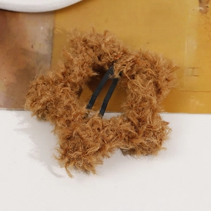 Cute brown plush star hair clip with black metal BB clip base for women hair styling