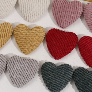 Plush heart-shaped fabric patches with corduroy texture and metallic thread for DIY crafts