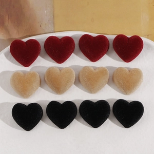 Patch en Forme de Cœur en Résine Floquée Accessoires DIY pour la Fabrication de Bijoux Pinces à Cheveux Boucles d'Oreilles