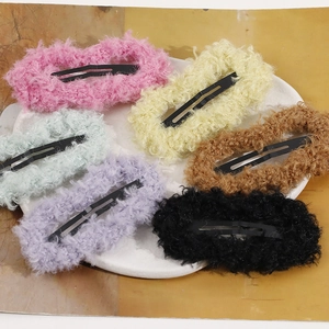 6-piece colorful plush snap hair clips set with soft faux fur in various vibrant shades