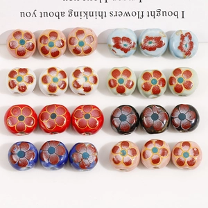 Handcrafted Double Sided Flower Pattern Ceramic Beads Round Loose Spacer Beads For DIY Jewelry Making Floral Porcelain Beads