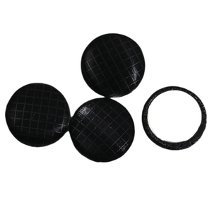 Set of four black round 17mm metal fabric buttons with a textured grid pattern
