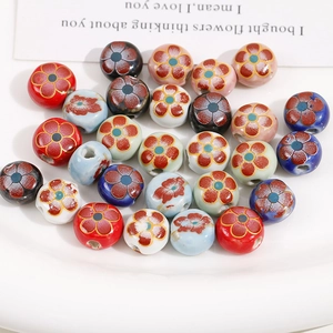 DIY colorful floral ceramic beads 12mm with double-sided flower patterns for jewelry making