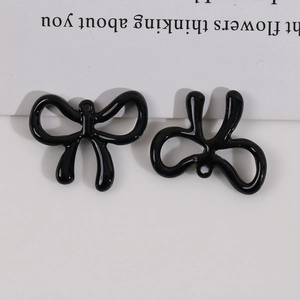 Minimalist black ribbon bow pendant charms for DIY jewelry earrings and necklaces