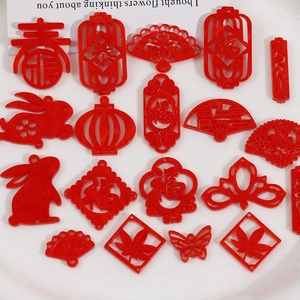 Chinese New Year DIY red acrylic pendants with festive lantern and rabbit designs