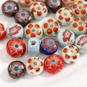 12mm colorful floral ceramic beads with gold-lined petals for DIY jewelry making