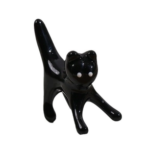 Ciondolo gatto nero lucido in posa di stretching per accessori per gioielli fai da te