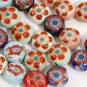 Bulk 12mm double-sided floral ceramic beads for DIY jewelry making in multiple colors