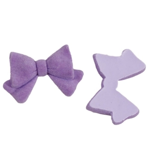 Purple flocked bow-shaped resin DIY jewelry accessories shown from front and back view