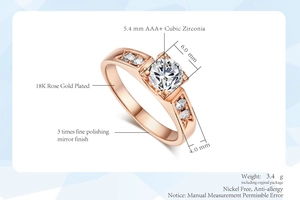 Makro-Detailansicht des 18K Roségold-Rings mit Zirkonia und Maßangaben