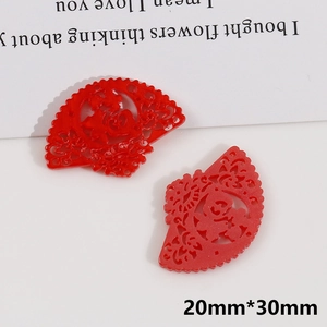Detail view of 20mm*30mm red fan-shaped charm with Fu character for DIY crafts