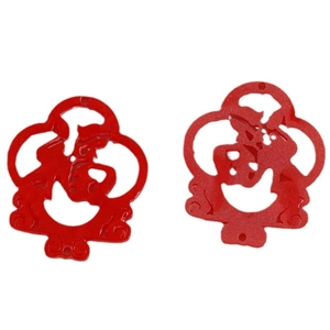 Red Fu character festive charms with Auspicious Cloud border for DIY jewelry making