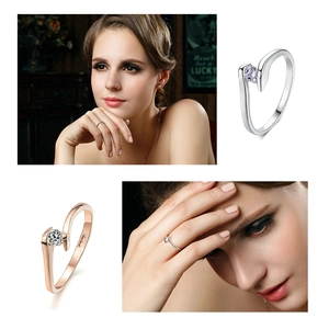 Classic S925 sterling silver open ring with rose gold plating and sparkling zircon stone
