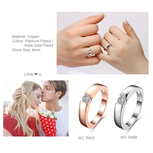 Classic rose gold and platinum plated adjustable rings with 4mm round zircon setting