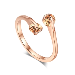 Adjustable rose gold ring with sparkling champagne round-cut cubic zirconia crystals