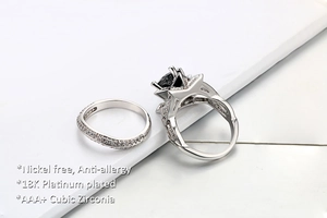 Dettaglio del set di anelli a doppio strato in platino 18K con zircone nero AAA+
