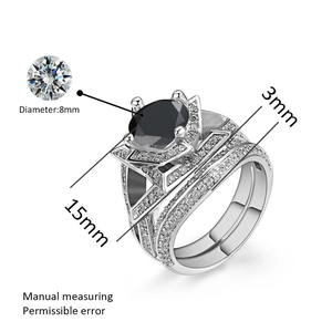 Set di anelli a doppio strato con pietra nera da 8mm e pavé di zirconi su finitura argento