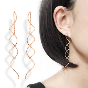 Eleganti Orecchini a Filo in Rame con Onda Spirale per Donna con Intarsio di Zirconia Oro Argento Oro Rosa Gioielli Pendenti