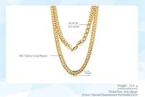 Detail van 56 cm lengte en 6 mm breedte van een 18K vergulde Cubaanse ketting voor heren