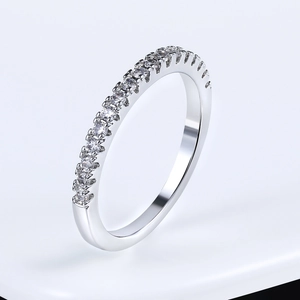 Elegant silver half-eternity ring with micro-paved sparkling cubic zirconia stones