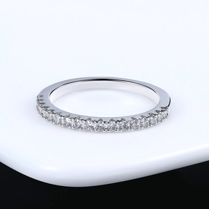 Elegant silver zirconia pavé band ring with micro-set stones on white display