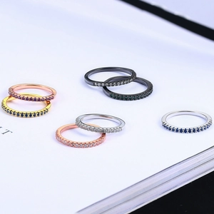 Minimalist S925 silver eternity bands with colorful zircon stones in gold and rose gold plating
