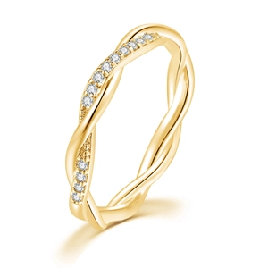 Elegant twisted gold band ring featuring a single row of sparkling pavé-set zirconias