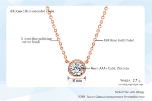 Dettagli della collana in oro rosa con zircone cubico 6mm AAA+ e catena da 43cm